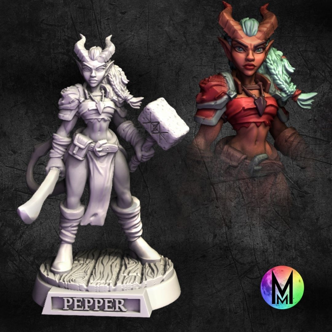 Female Tiefling Fighter - Pepper the Female Fighter ( Female fighter Tiefling with sword and mace )